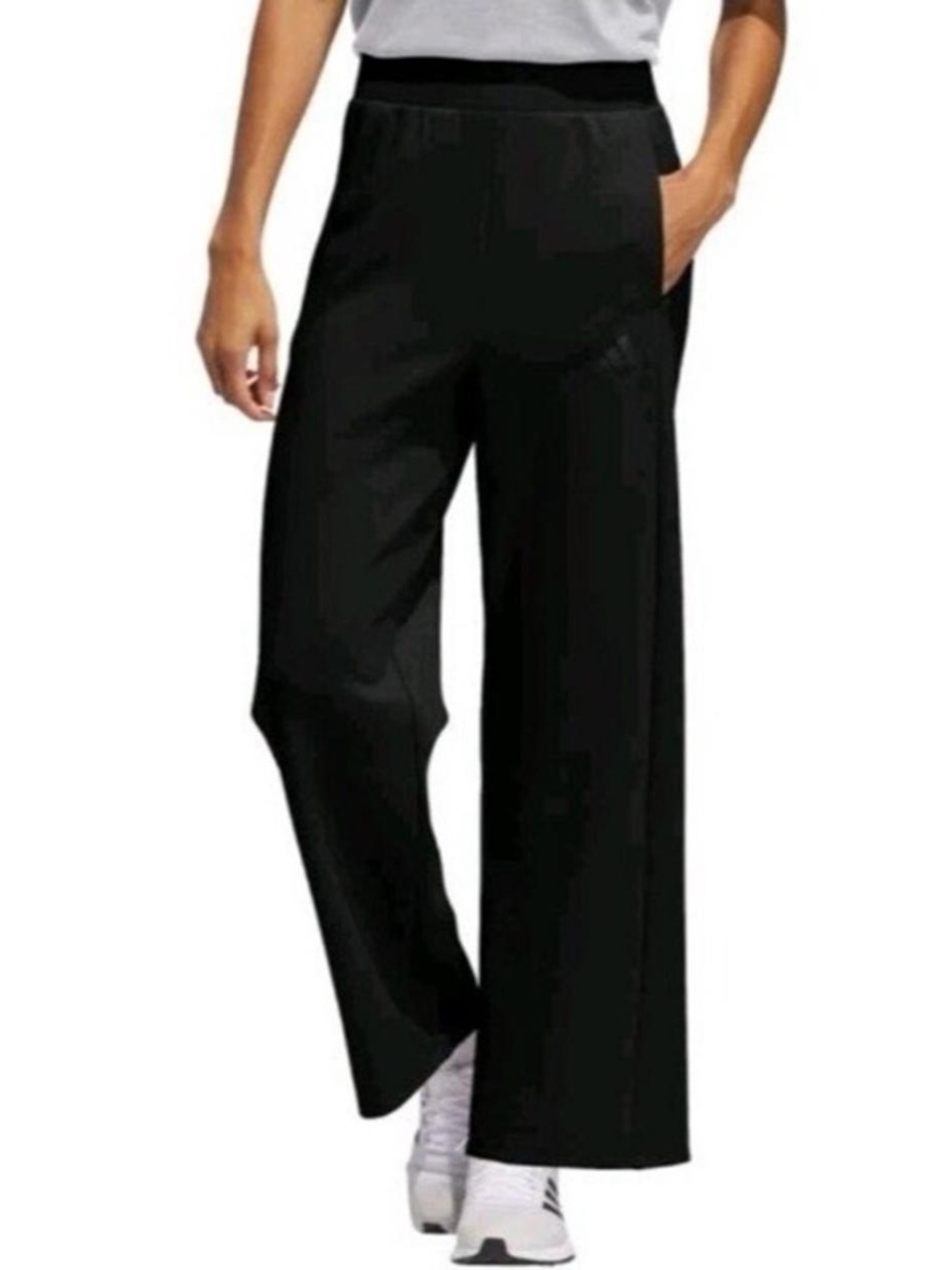 adidas Womens Black Wide-Leg Pull On Activewear Pants M Elastic Waist High Rise - Picture 2 of 9